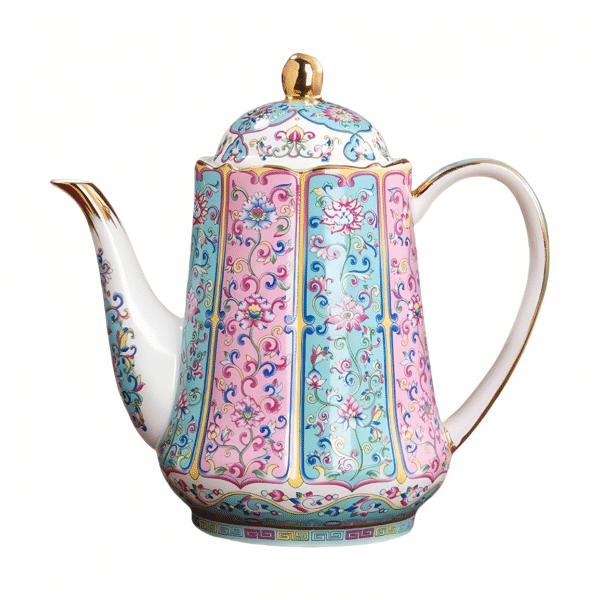 Ceramic teapot with gilded enamel petals