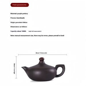 Material: purple pottery Process: handmade Origin: porcelain-Dehua Dimensions: as follows Capacity: about 180ML (eight full measurement) Note: manual measurement size, there may be errors, please prevail in kind!
